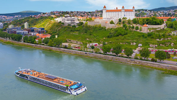 AmaMagna, the flagship of AmaWaterways, cruises past Bratislava, Slovakia. AmaMagna, the flagship of AmaWaterways, cruises past Bratislava, Slovakia.